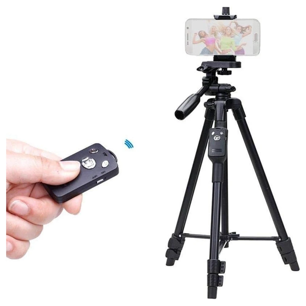 YUNTENG 5208 Aluminium Tripod 43-125 cm with Bluetooth Remote Shutter and Phone Holder, 3-Way Pan Tilt Head for Smartphones and Cameras - N5-7RZ9-WU4W - Image 4