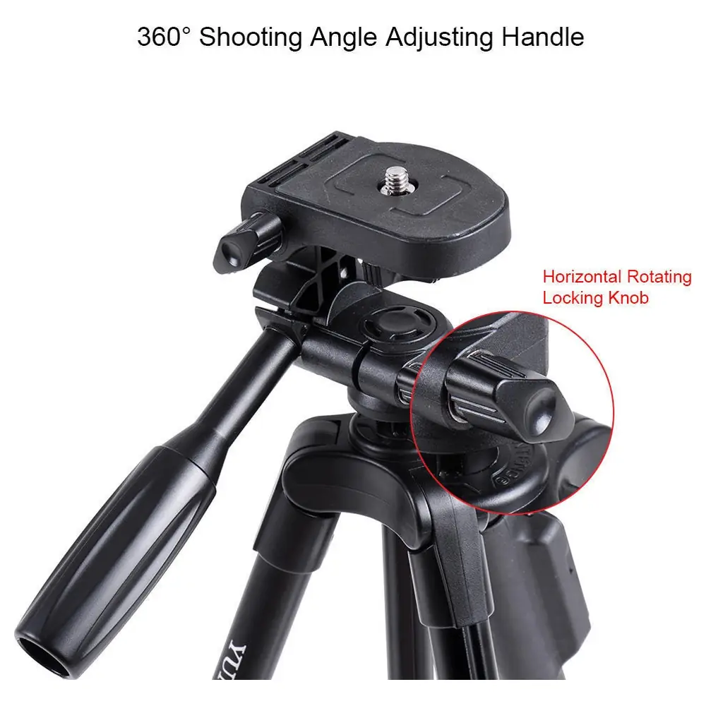 YUNTENG 5208 Aluminium Tripod 43-125 cm with Bluetooth Remote Shutter and Phone Holder, 3-Way Pan Tilt Head for Smartphones and Cameras - N5-7RZ9-WU4W - Image 7