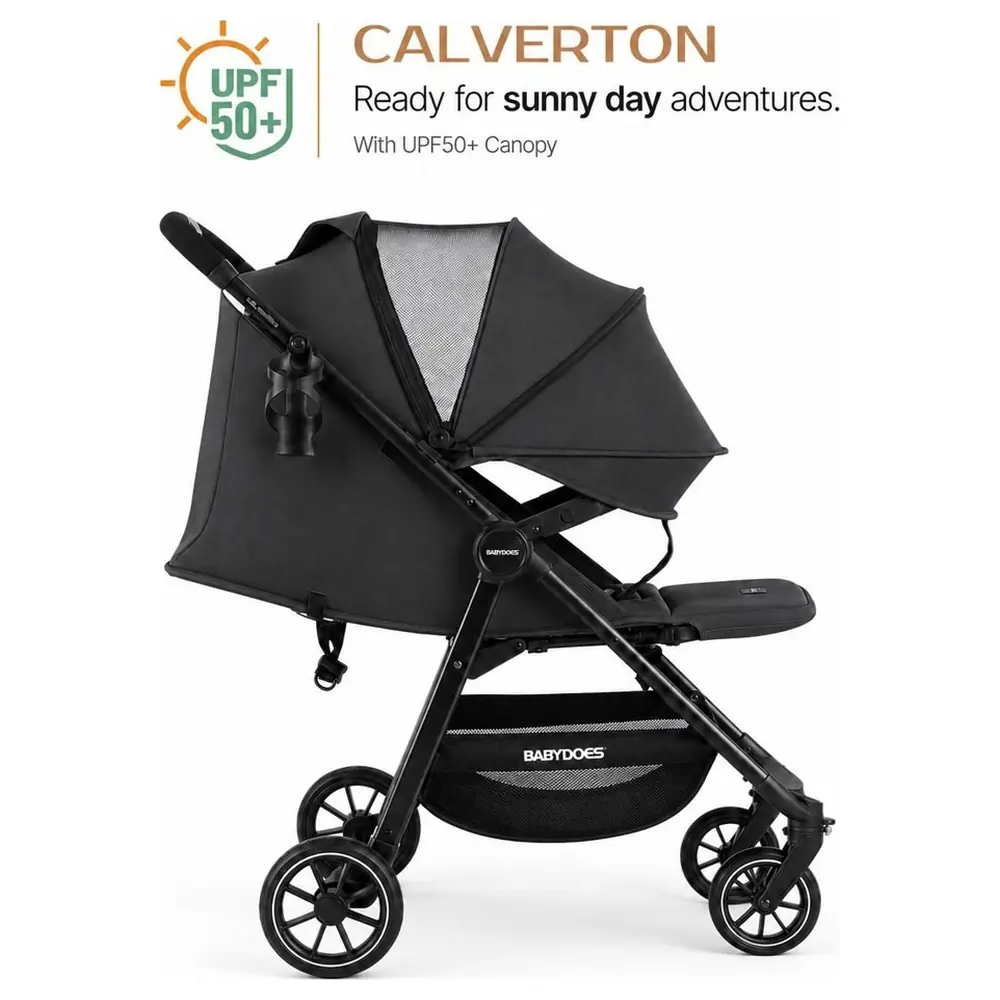 Babydoes Calverton One-Hand Folding Baby Stroller with Auto-Stand, 4-Wheel Suspension, 5-Point Harness and UPF 50+ Canopy, 0-3 Years up to 22 kg, Black - CH-IY 2047A SN - Image 3