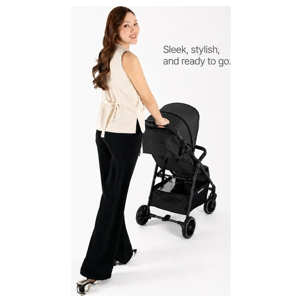 Babydoes Calverton One-Hand Folding Baby Stroller with Auto-Stand, 4-Wheel Suspension, 5-Point Harness and UPF 50+ Canopy, 0-3 Years up to 22 kg, Black - CH-IY 2047A SN - Image 7