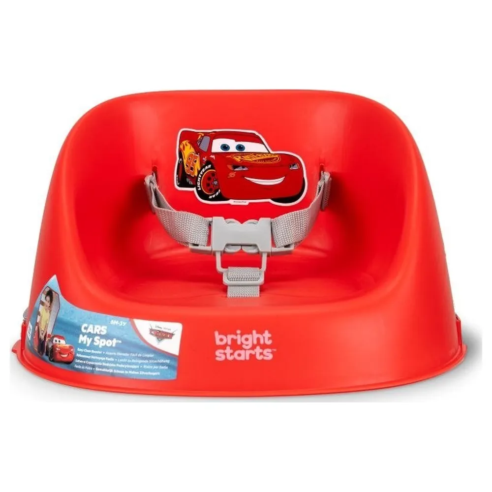 Bright Starts Disney Pixar Cars My Spot Booster Seat with 3-Point Harness, Wipe-Clean Base and Chair Straps, Lightning McQueen Red, 6-60 Months - 17451