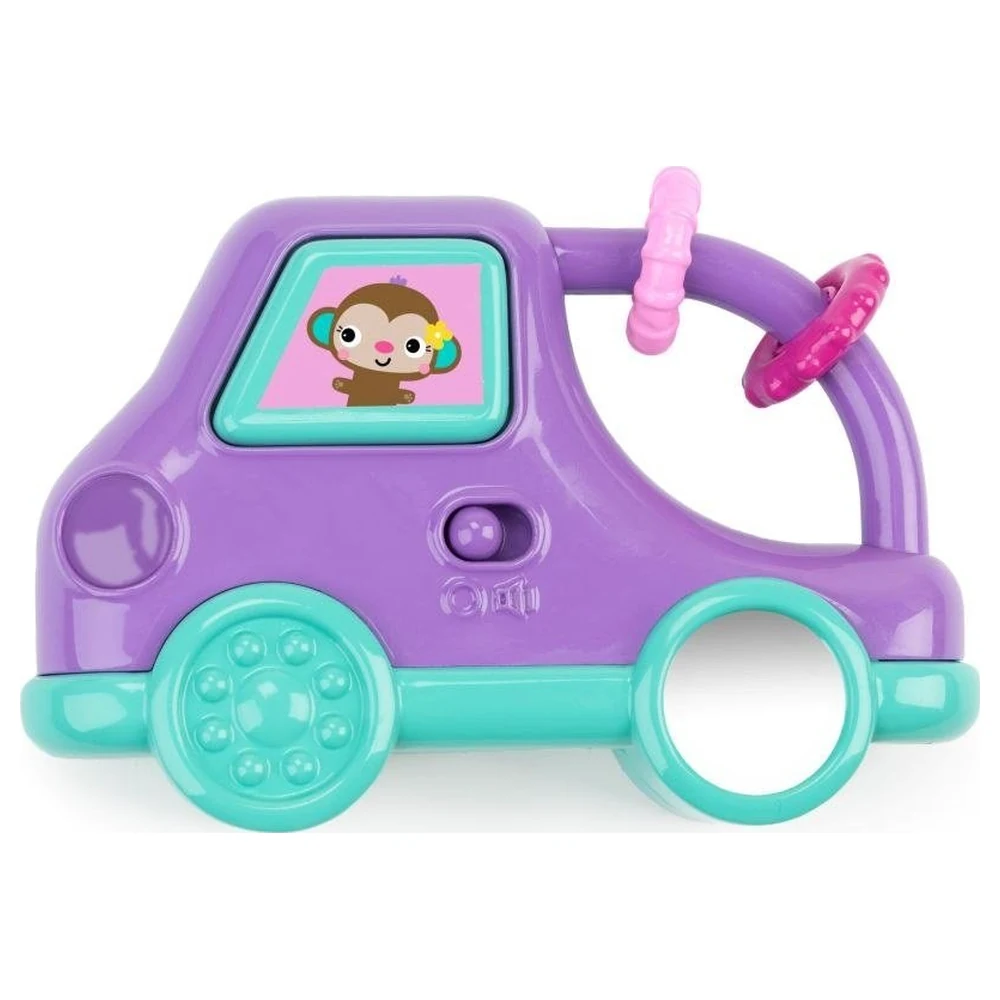 Bright Starts Safari Driver Take Along Toy with Lights, Music and Car Sounds, Bead Chaser and Baby-Safe Mirror, Purple, 3-36 Months - 16890