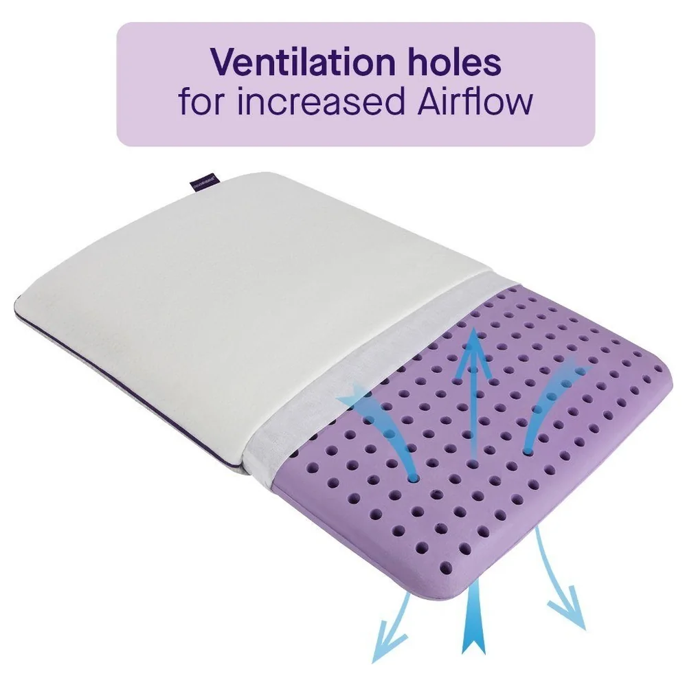 Clevamama Lavender Adult Pillow with Calming Lavender Essence, Ventilated Foam Core and Removable Washable Cover, White, 12+ Years - 3106 - Image 3