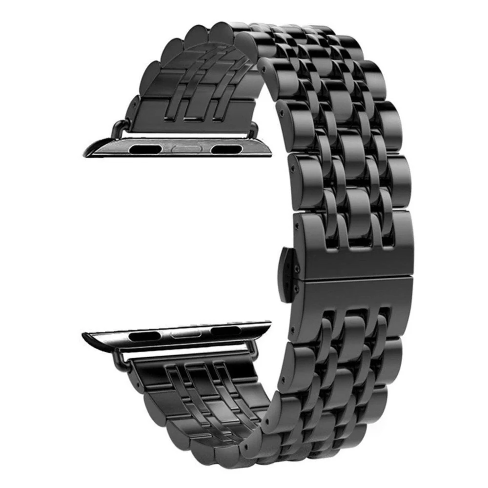 eWINNER 7 Beads Stainless Steel Watch Band Bracelet for Apple Watch Series 7, 6, 5, 4, 3, 2, 1 and SE, 42mm 44mm 45mm Metal Strap, Black - OE-FVTA-2U0G