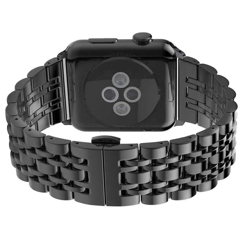 eWINNER 7 Beads Stainless Steel Watch Band Bracelet for Apple Watch Series 7, 6, 5, 4, 3, 2, 1 and SE, 42mm 44mm 45mm Metal Strap, Black - OE-FVTA-2U0G - Image 5