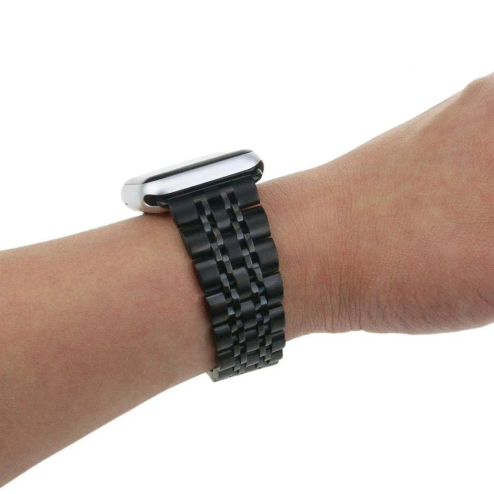 eWINNER 7 Beads Stainless Steel Watch Band Bracelet for Apple Watch Series 7, 6, 5, 4, 3, 2, 1 and SE, 42mm 44mm 45mm Metal Strap, Black - OE-FVTA-2U0G - Image 6