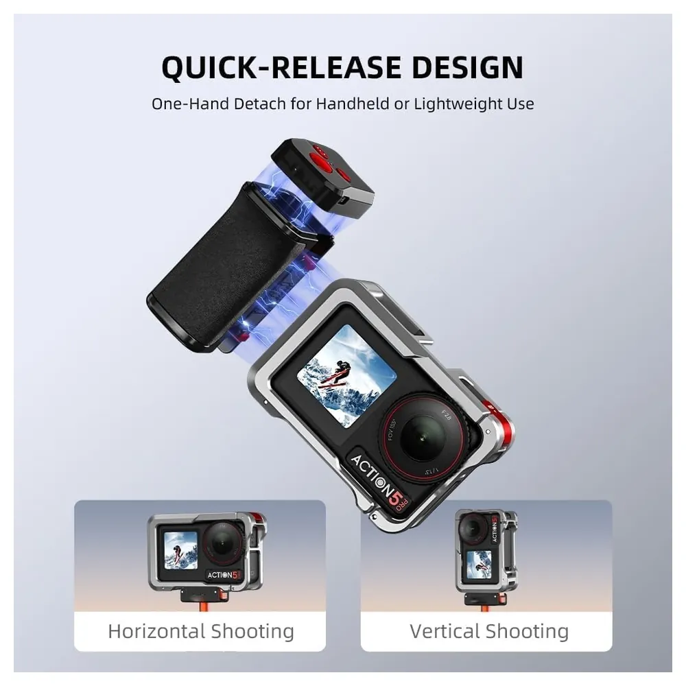 eWINNER Bluetooth Camera Grip for DJI Osmo Action 5 Pro, 4 and 3, Magnetic Quick-Release Handle with Detachable Remote Shutter Module and Quarter-Inch Accessory Mount - OL-6V78-TWK6 - Image 2