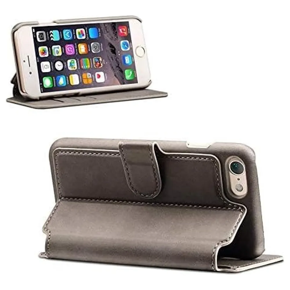 eWINNER Leather Flip Wallet Cover for Apple iPhone 6 Plus with Card Slots, Cash Pocket, Built-In Stand and Strap Closure, Grey - 2724337887810 - Image 3