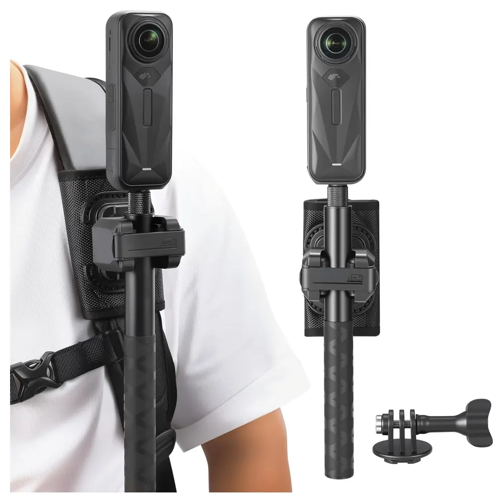 eWINNER Selfie Stick Holster Backpack Clip Mount with Hook and Loop Strap for Insta360 X5, X4, GO Ultra, GoPro Hero 13, 12, DJI Osmo 360 and Action 5 Pro - NX-TRGK-93UD