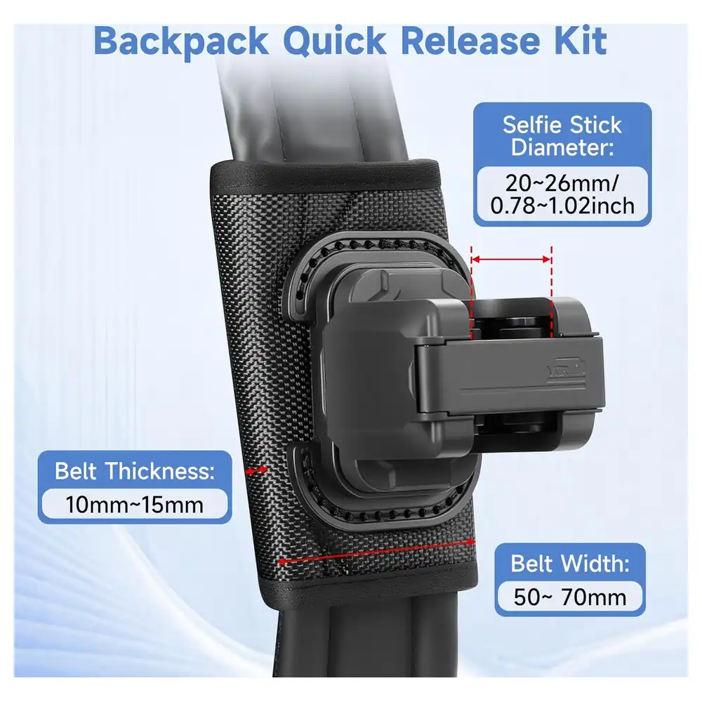 eWINNER Selfie Stick Holster Backpack Clip Mount with Hook and Loop Strap for Insta360 X5, X4, GO Ultra, GoPro Hero 13, 12, DJI Osmo 360 and Action 5 Pro - NX-TRGK-93UD - Image 2