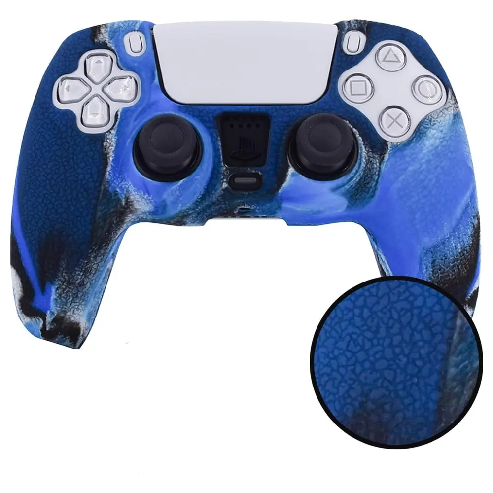 eWINNER Silicone Cover for PS5 DualSense Controller, Leather Texture Anti-Slip Grip, Sweat-Resistant Full Protective Skin Case, Camo Blue - PH-DDID-4GF2