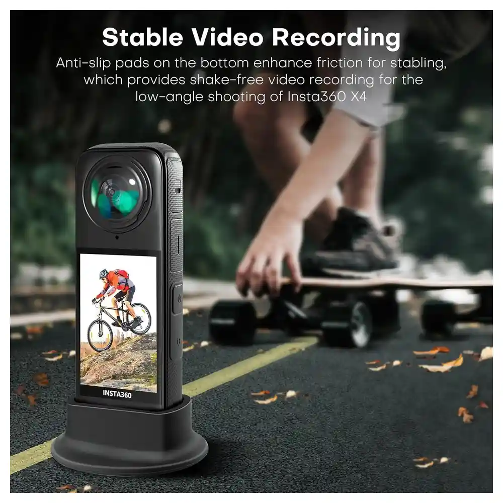 eWINNER Silicone Desktop Stand Base for Insta360 X4, Non-Slip Camera Mount Base with Charging Access, Scratch Protection and Wide Flat Bottom, Black - 59-ISBV-KNEO - Image 5