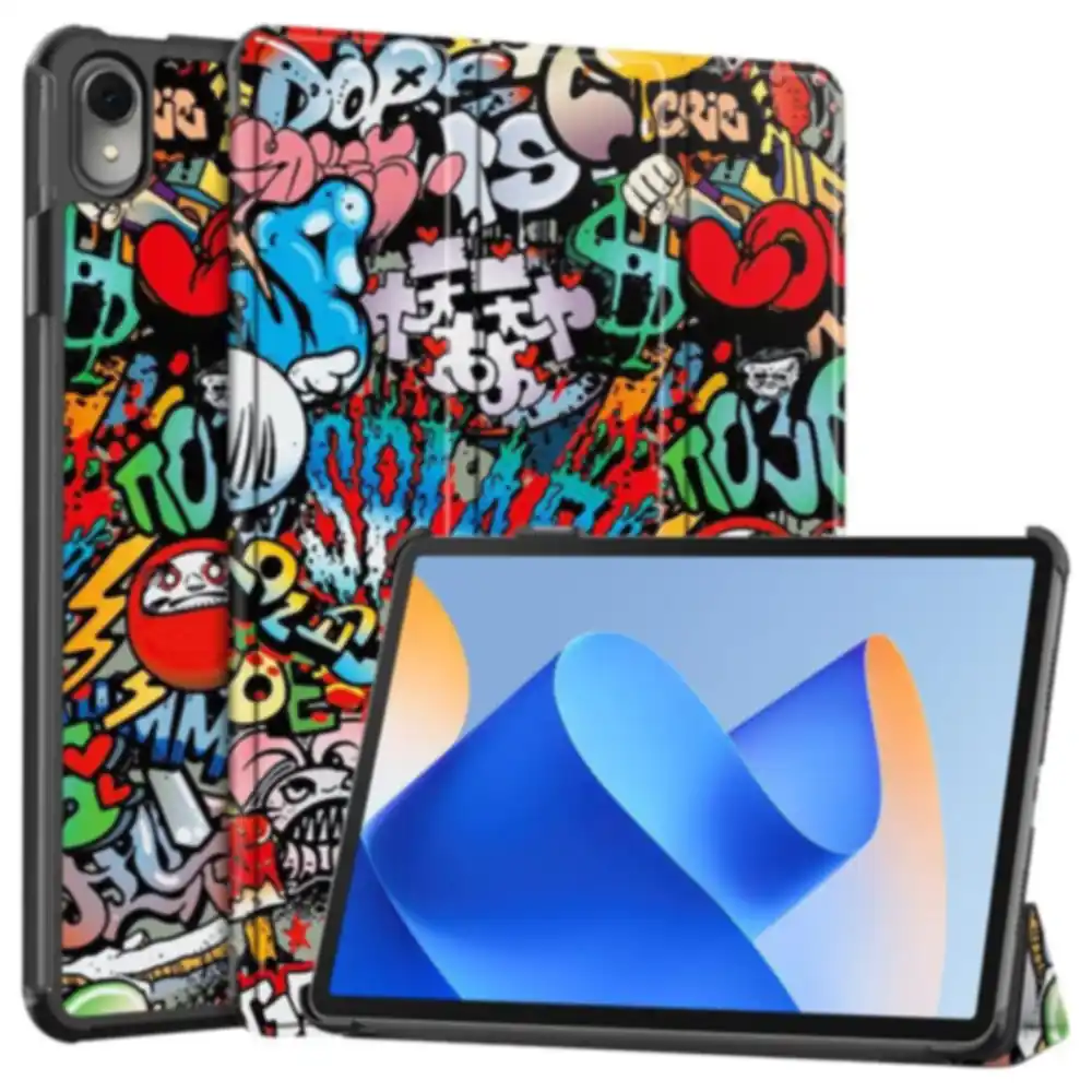 eWINNER Slim Tri-Fold Smart Case for Huawei MatePad 11 Inch 2023, PU Leather Stand Cover with Hard PC Back, Auto Sleep Wake and Reinforced Corners, Graffiti - VI-9QQC-21K8