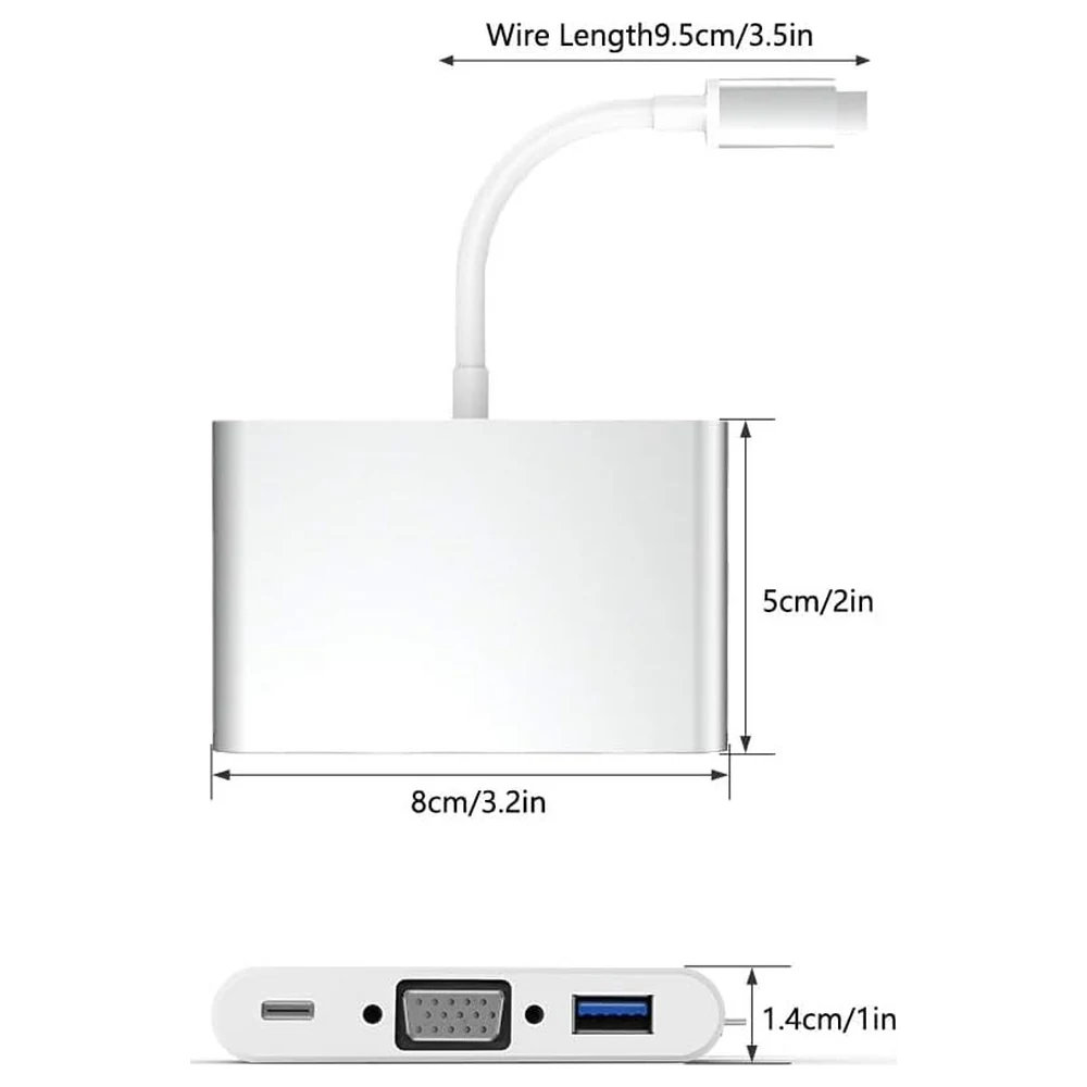 eWINNER USB C to VGA Adapter, 3-in-1 Multiport Hub with VGA Output, USB 3.0 Port and 60W USB-C PD Pass-Through Charging for MacBook, Chromebook and Laptops, Silver - R0-3VZM-WY6R - Image 7