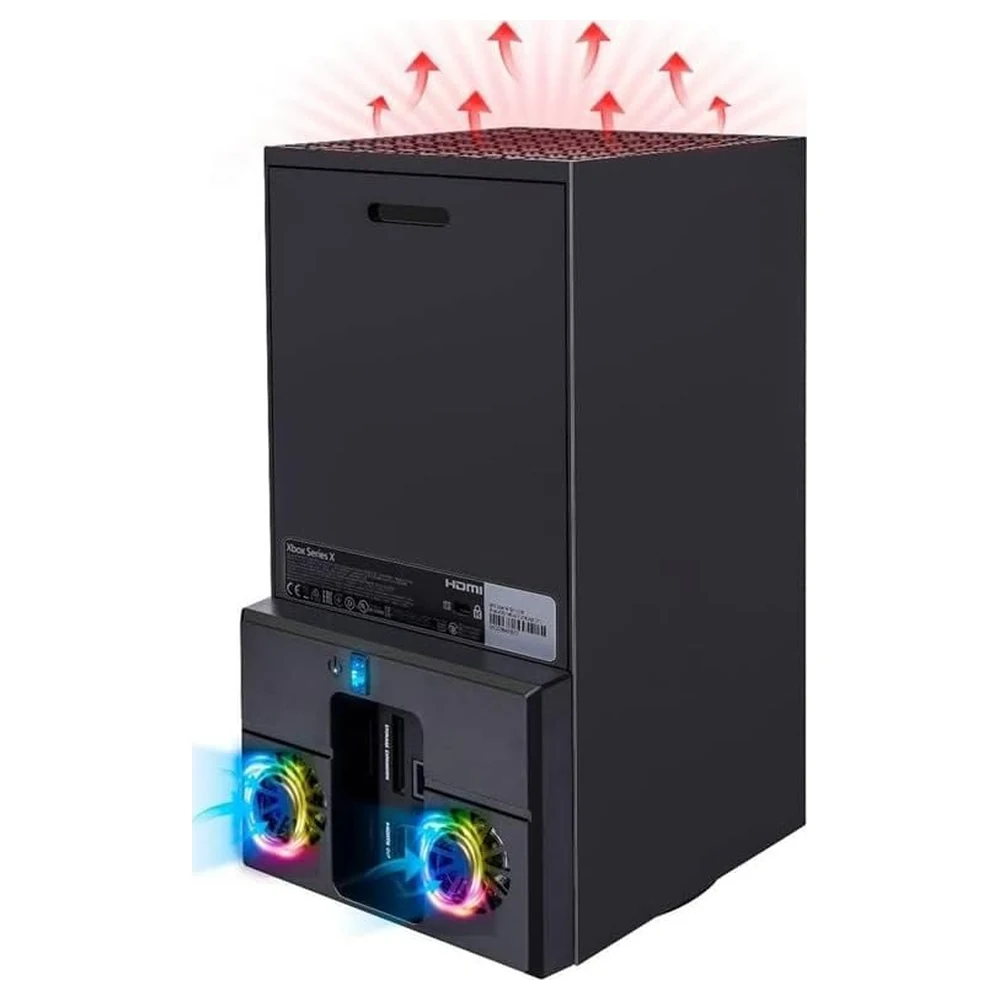 eWINNER Vertical Cooling Fan for Xbox Series X, Dual Fan Cooling System with Colour-Changing LED Lights, Power Switch and External USB Port, Plug and Play - C7-37EV-QPWF