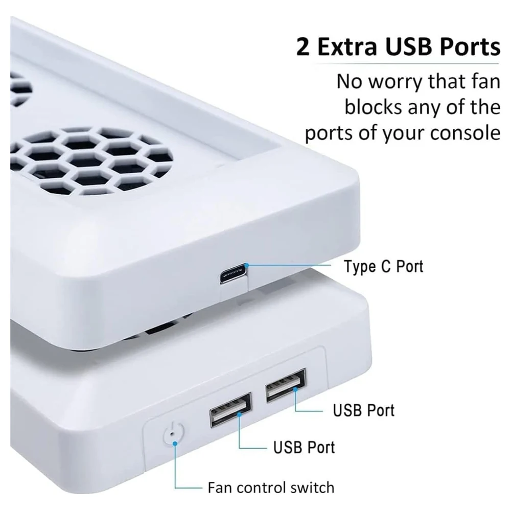 eWINNER Vertical Stand with Dual Cooling Fans for Xbox Series S, Upright Console Base with Touch Switch, Blue Indicator Light and 2 Extra USB Ports, White - AS-Q0XV-M36O - Image 3