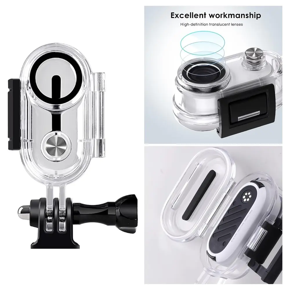 eWINNER Waterproof Dive Housing for Insta360 GO 3 Camera Body, Clear Underwater Case with Tempered Glass Lens, Triple Lock Buckle and Mounting Base - LX-XG92-AX1N - Image 4