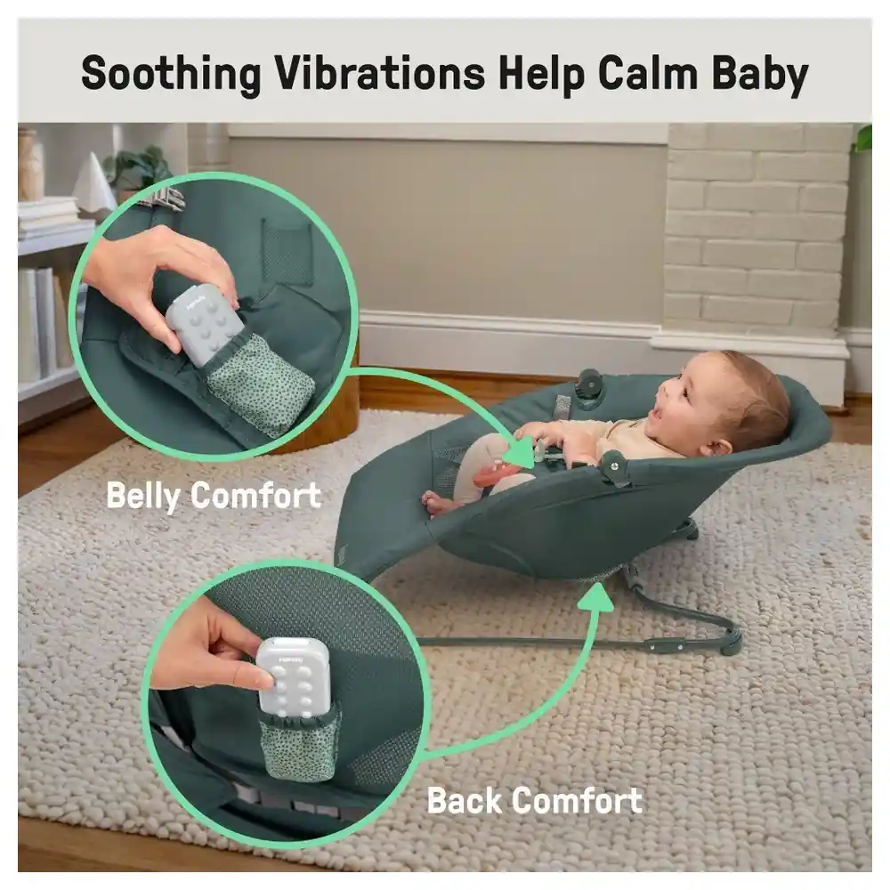 Ingenuity Stow & Go Compact Folding Baby Bouncer with CalmTouch Vibe-Pod, Carry Bag and Removable Rattle, Green, 0-6 Months - 17681-040 - Image 3