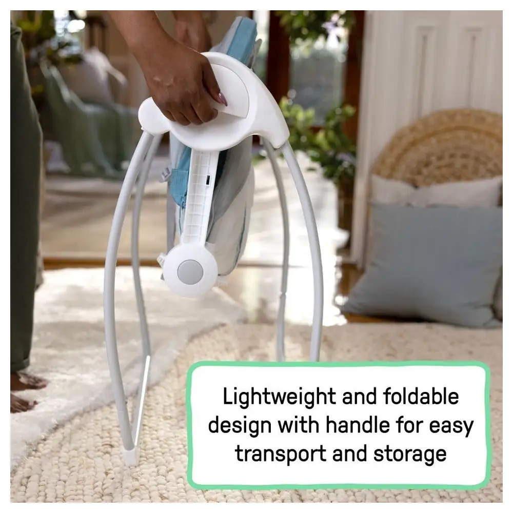 Ingenuity Sun Valley Canopy Portable Baby Swing with Full Canopy, 6 Speeds, 8 Melodies, Timer, Foldable Frame and 2 Toys, Teal, 0-9 Months - 16905 - Image 6