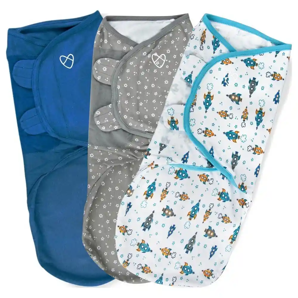 Ingenuity SwaddleMe Original Baby Swaddle Wrap, Large, Pack of 3, 1.0 TOG 100% Cotton, Adjustable Hook-and-Loop Wings, Superstar, 3-6 Months - 54153